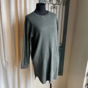 Olive Green Long Sleeve Thermal Dress with Pockets